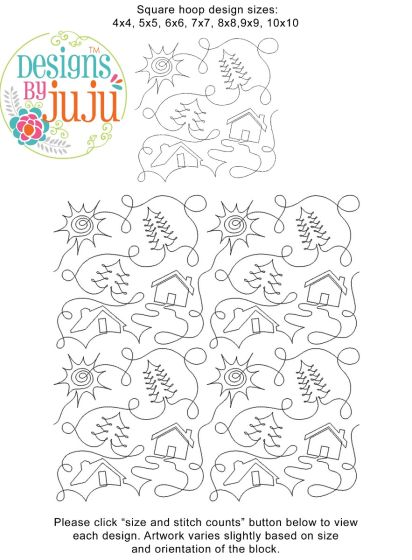 Cabin Trees Woods End-to-End Quilting Design | Machine Embroidery Designs by JuJu