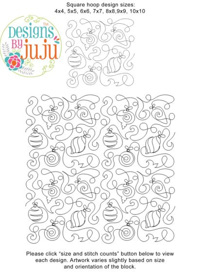 Christmas Ornaments Curly Swashes End-to-End Quilting Design | Machine Embroidery Designs by JuJu