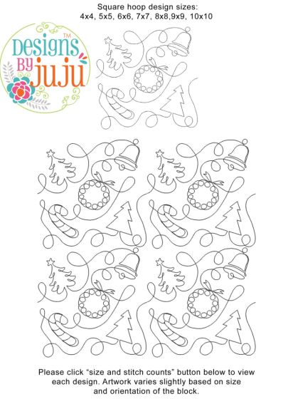 Christmas Tree Candy Cane Wreath and Bell End-to-End Quilting Design | Machine Embroidery Designs by JuJu