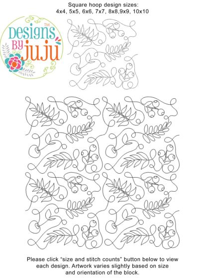 Ferns And Berries End-to-End Quilting Design | Machine Embroidery Designs by JuJu