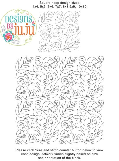 Flowers Ferns Swirls End-to-End Quilting Design | Machine Embroidery Designs by JuJu