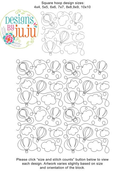 Hot Air Balloons Clouds End-to-End Quilting Design | Machine Embroidery Designs by JuJu