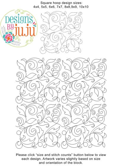 Leafy Vines And Loops End-to-End Quilting Design | Machine Embroidery Designs by JuJu