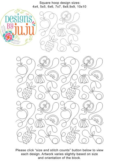Retro Fruits With Loops End-to-End Quilting Design | Machine Embroidery Designs by JuJu