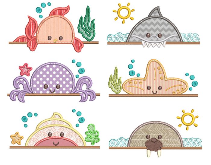 Beach Peekers Machine Embroidery Designs by JuJu