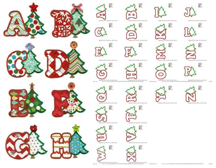 Christmas Tree Alphabet Applique Machine Embroidery Designs by JuJu 
