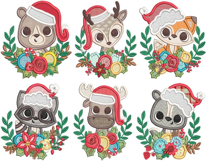 Christmas Animal Laurels | Machine Embroidery Designs by JuJu