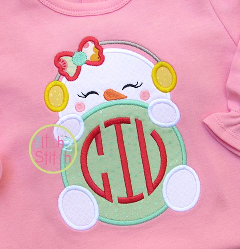 Snowman Peeker Girl Applique | Machine Embroidery Designs by JuJu