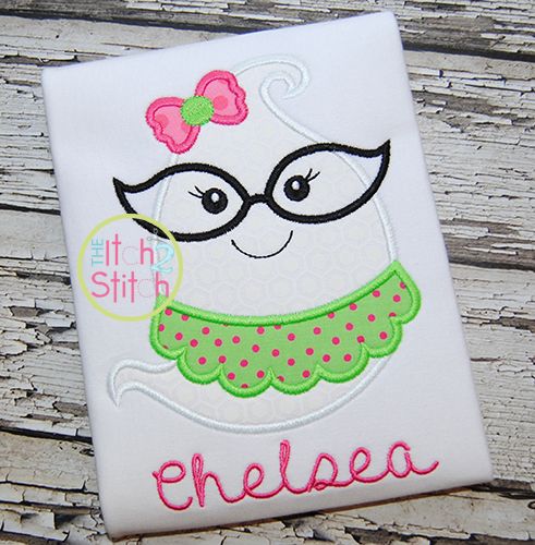 Ghost Glasses Girl Applique | Machine Embroidery Designs by JuJu