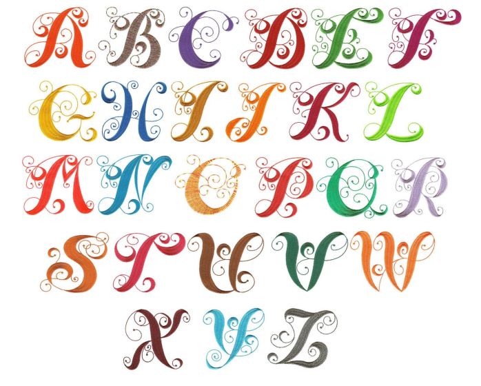 Elegant Curly Monogram Alphabet Applique Machine Embroidery Designs by JuJu 