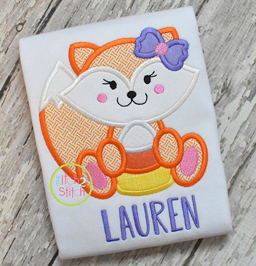 Fox Candy Corn Girl Applique | Machine Embroidery Designs by JuJu