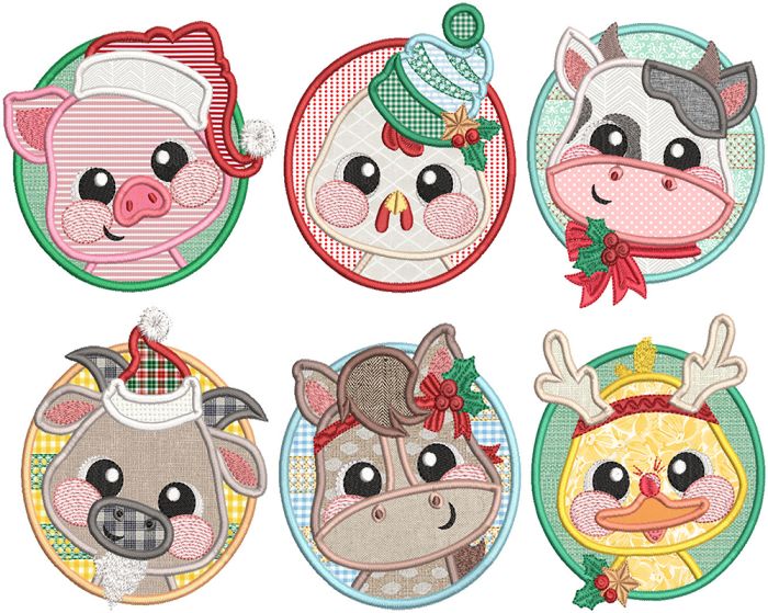 Christmas Farm Animals Applique | Machine Embroidery Designs by JuJu