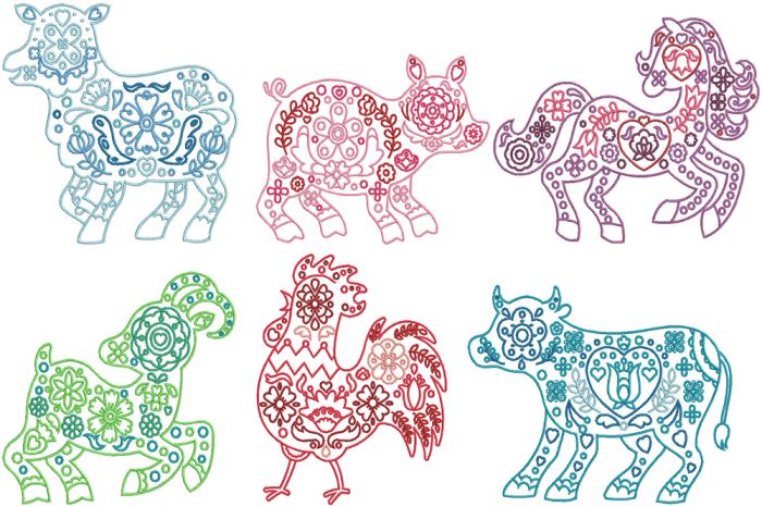 Scandinavian Farm Animals Digital Machine Embroidery Designs by JuJu