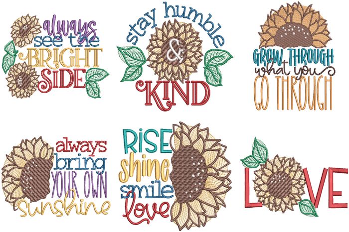 Sunflowers Word Art 2 | Machine Embroidery Designs by JuJu