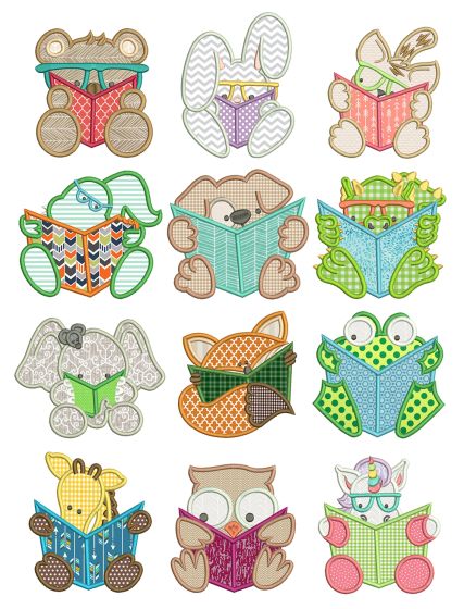 Reading Critters Applique Machine Embroidery Designs by JuJu