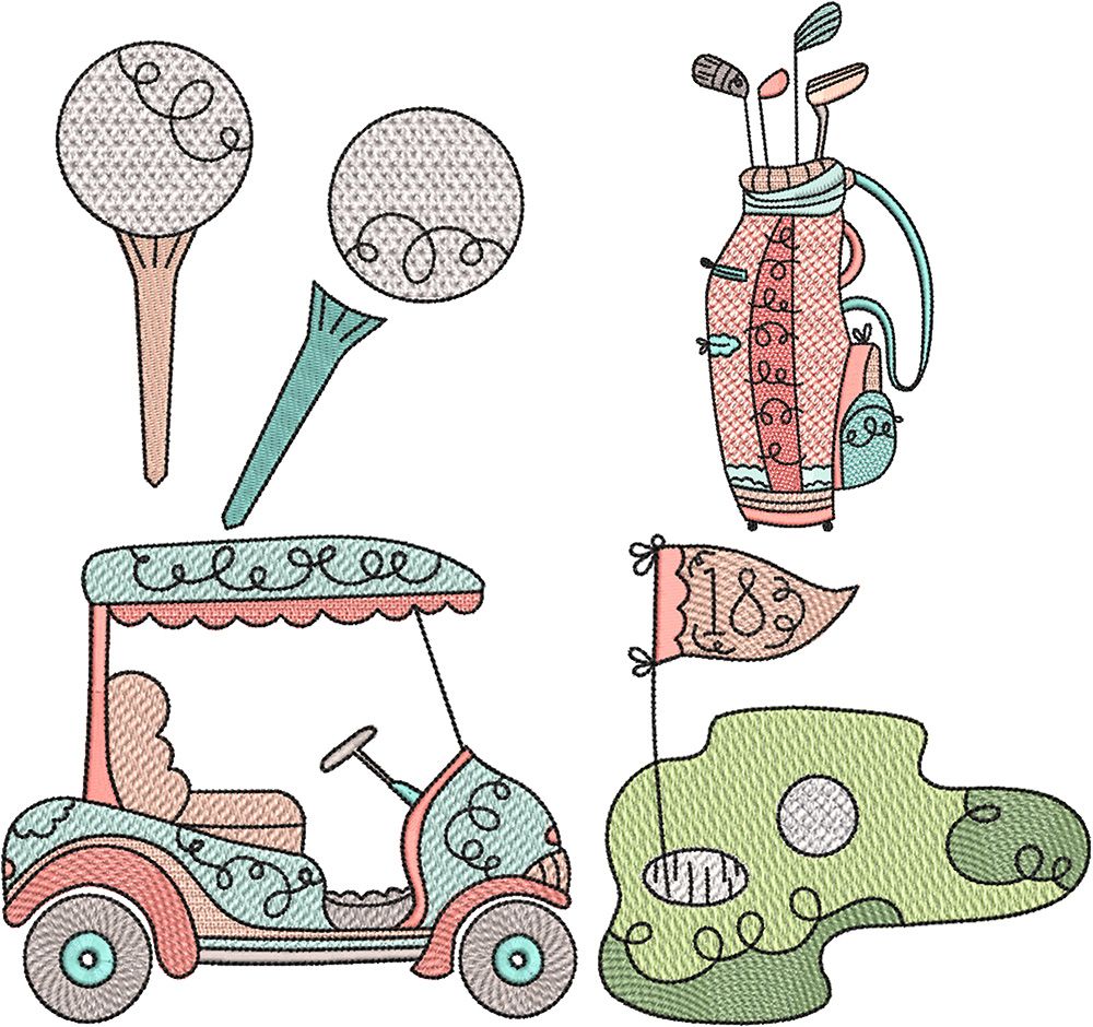 刺繍　絵　ゴルフ Golf Embroidery Set | Machine Embroidery Designs by JuJu