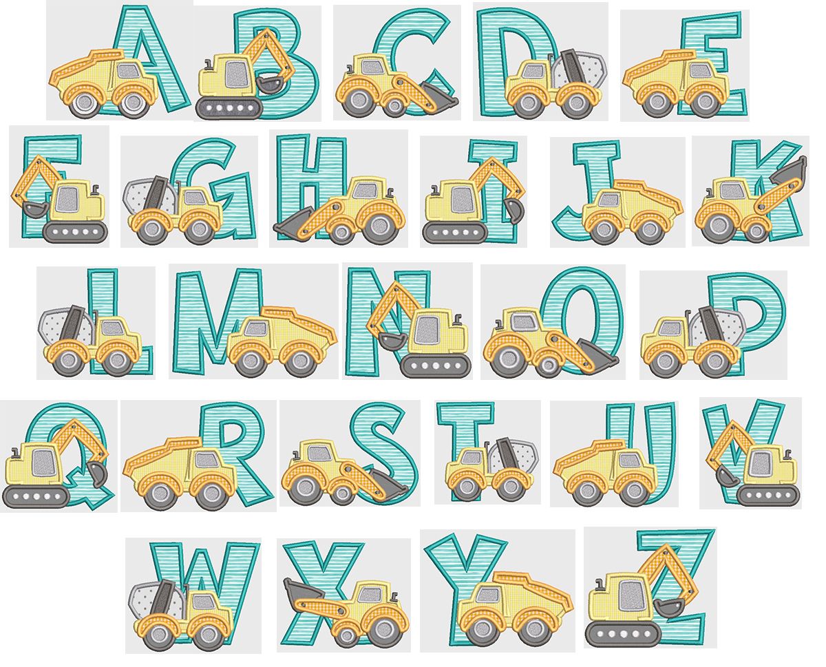 Construction Applique Alphabet | Machine Embroidery Designs