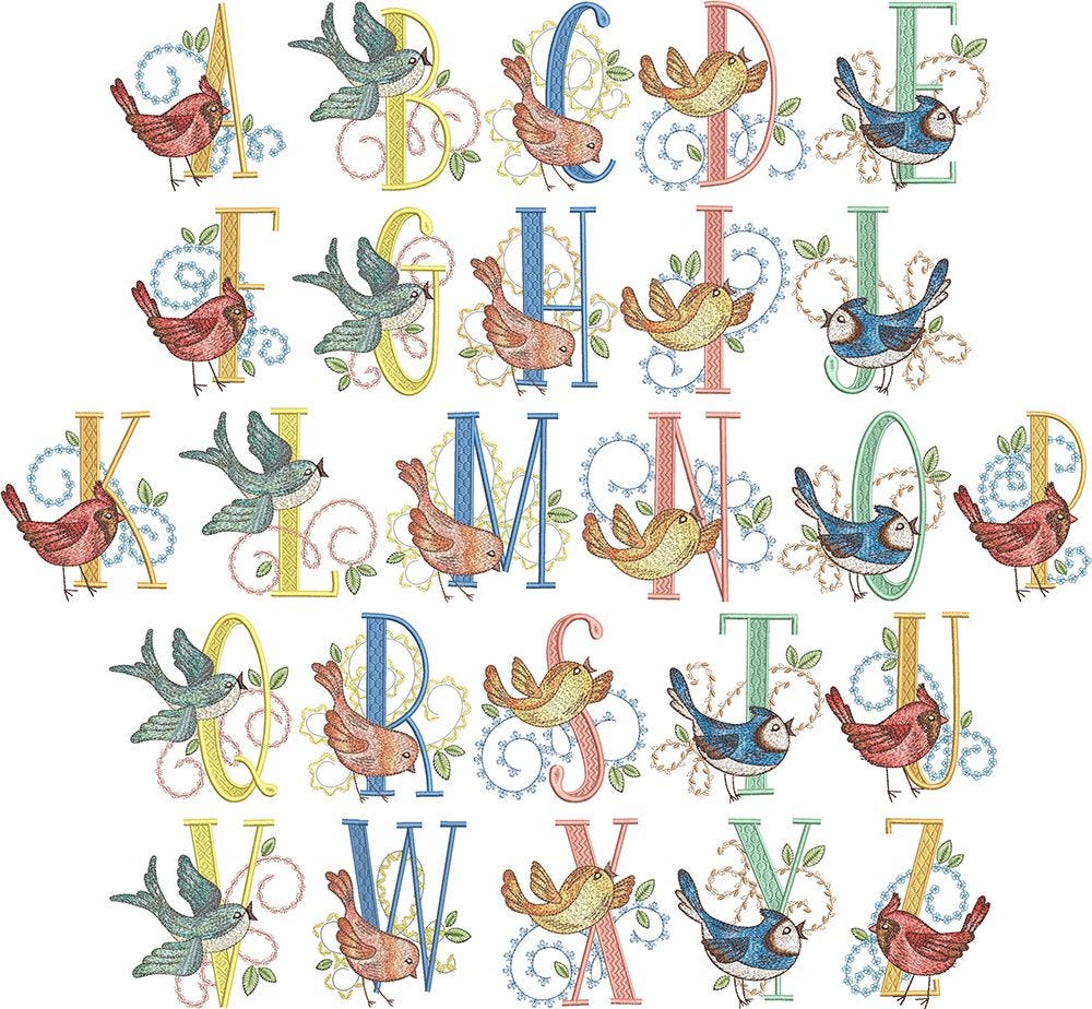 Beautiful Birds Alphabet | Machine Embroidery Designs by JuJu