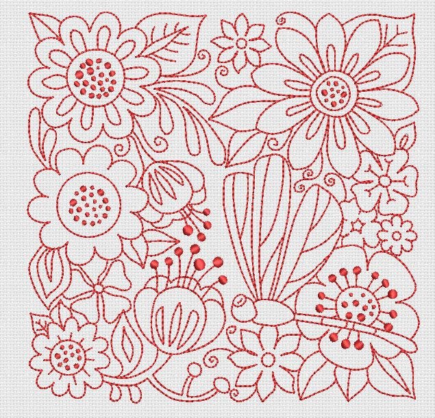 Free Redwork Garden Block free-redwork-garden-block