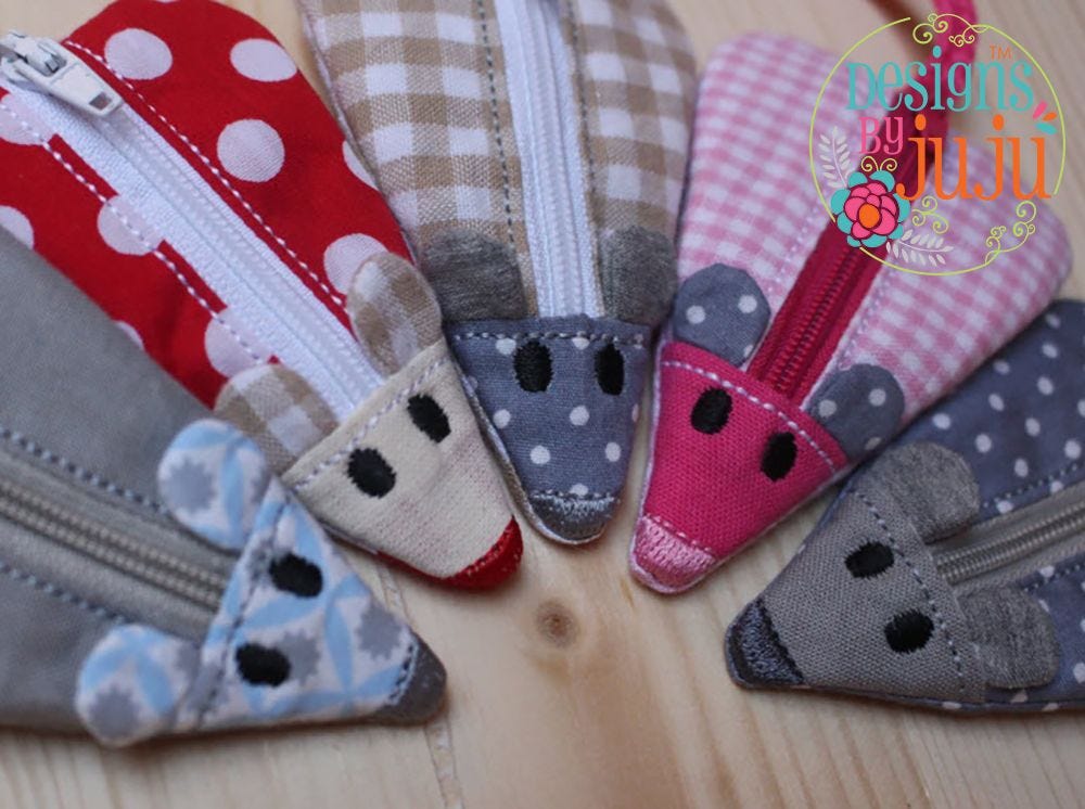 Mouse Zipper Pouch | Machine Embroidery Designs by JuJu