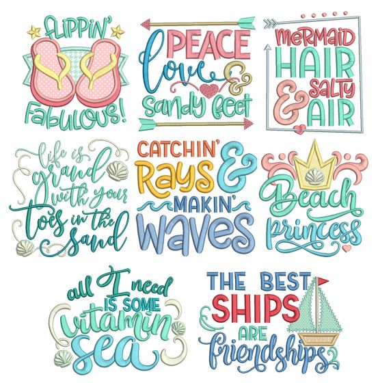Beach Word Art 2 Machine Embroidery Designs By JuJu
