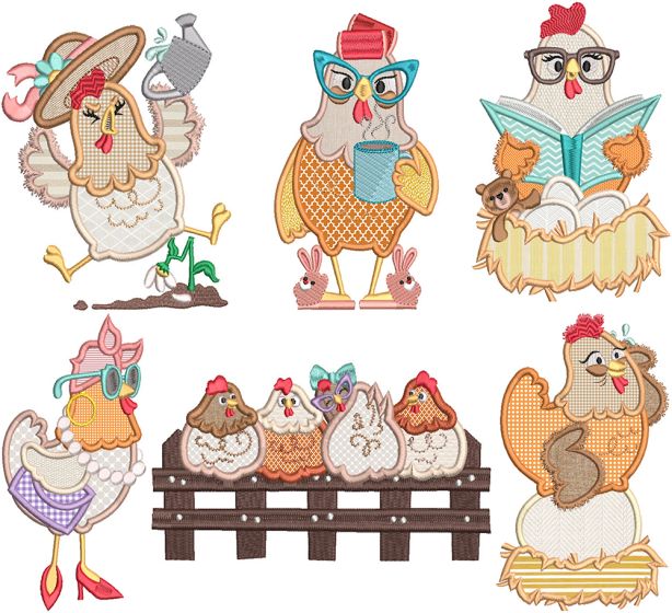 Whimsical Chickens | Machine Embroidery Designs by JuJu