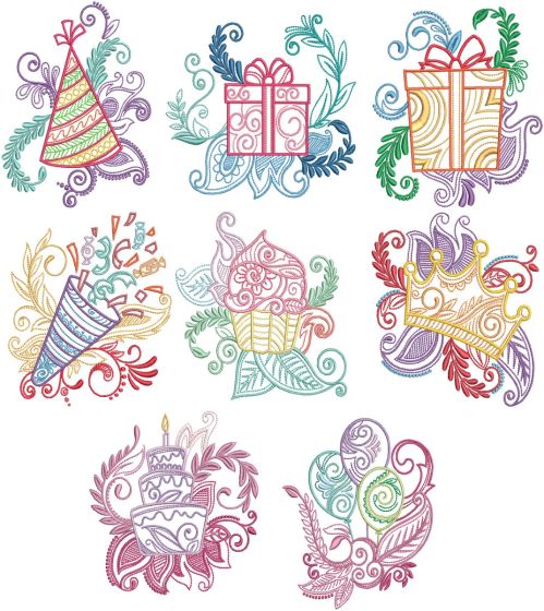 Mehndi Birthday Machine Embroidery Designs by JuJu