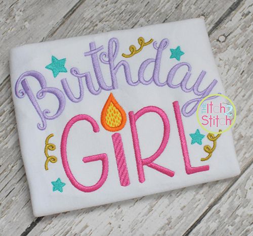 Itch 2 Stitch Birthday Girl Applique Digital Embroidery Machine Designs by JuJu