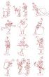 Quirky Christmas Elves Redwork Designs by Juju