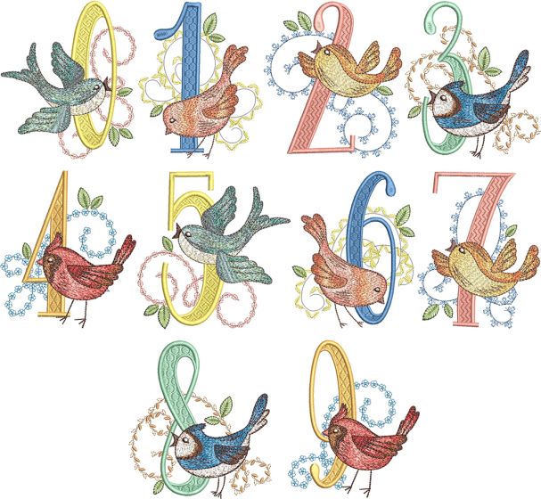 Beautiful Birds Numbers | Machine Embroidery Designs by JuJu