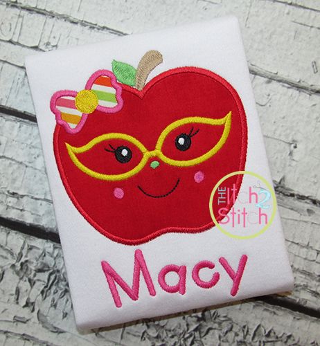 Apple Glasses Girl Applique | Machine Embroidery Designs by JuJu