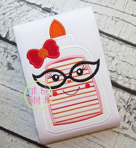 Glue Bottle Glasses Girl Applique | Machine Embroidery Designs by JuJu