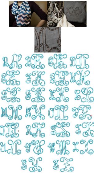 Fun Stitch Interlocking vine Ribbon Monogram Machine Embroidery Designs by JuJu