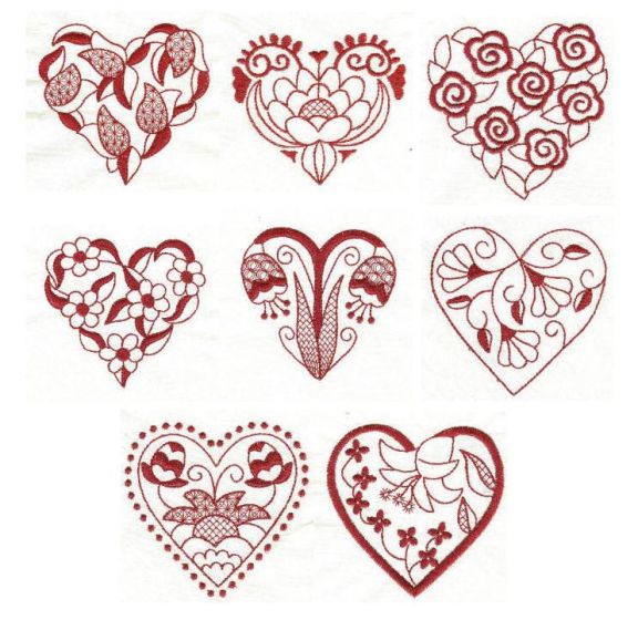 Jacobean Hearts Redwork