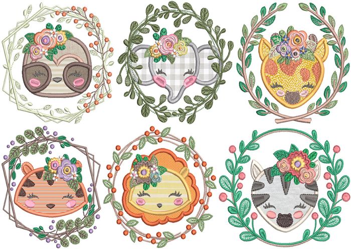 Rustic Jungle Animal Wreaths | Machine Embroidery Designs by JuJu