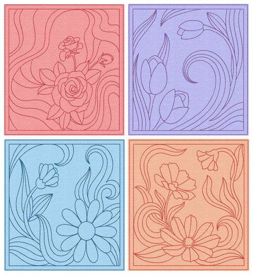 Fancy Flowers Quilt Blocks 1 | Machine Embroidery Designs by JuJu