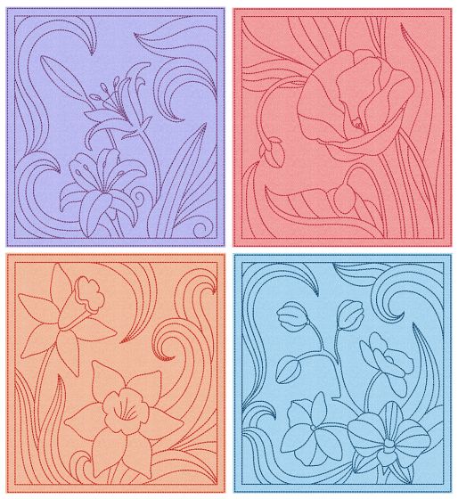 Fancy Flowers Quilt Blocks 2 | Machine Embroidery Designs by JuJu