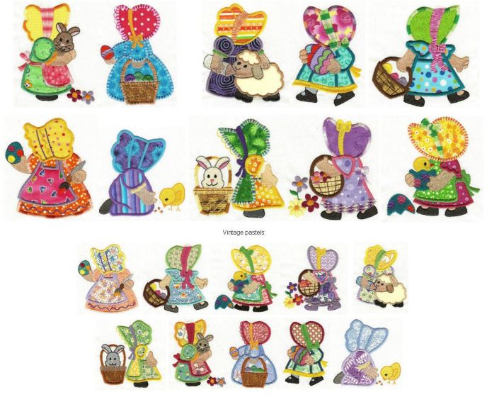 Easter Sunbonnets Applique Machine Embroidery Designs by JuJu 
