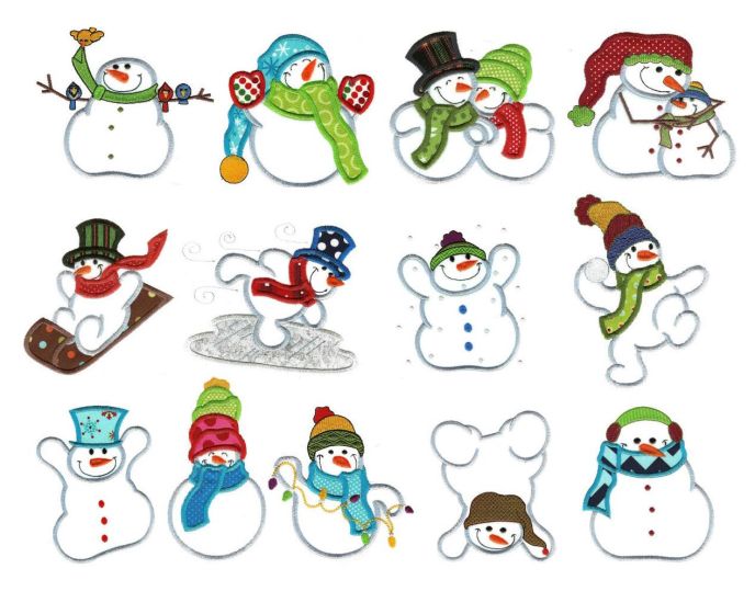 Simply Snowmen winter Applique Machine Embroidery Designs by JuJu 