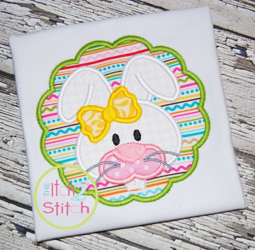 Bunny Face Scalloped Circle | Machine Embroidery Designs by JuJu