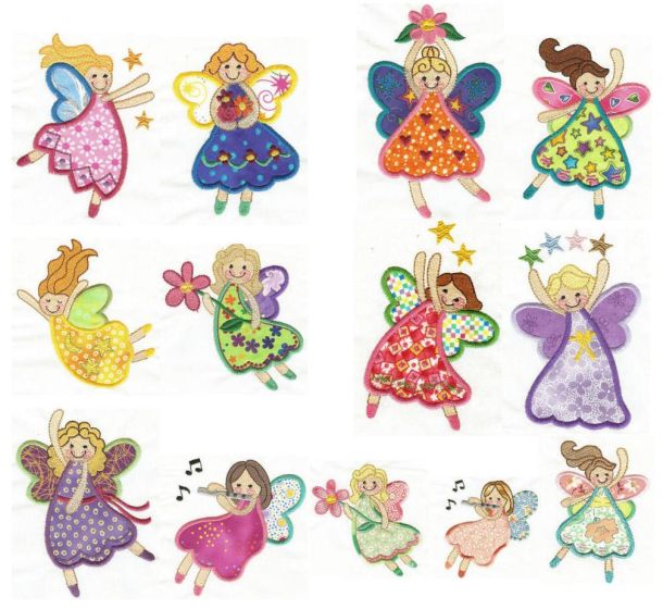 Flirtacious Fairies Applique Machine Embroidery Designs by JuJu 