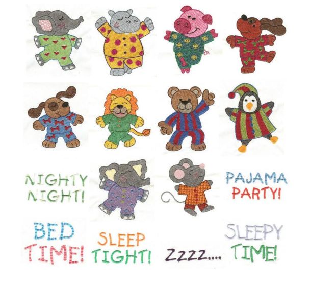 Pajama Party Machine Embroidery Designs by JuJu