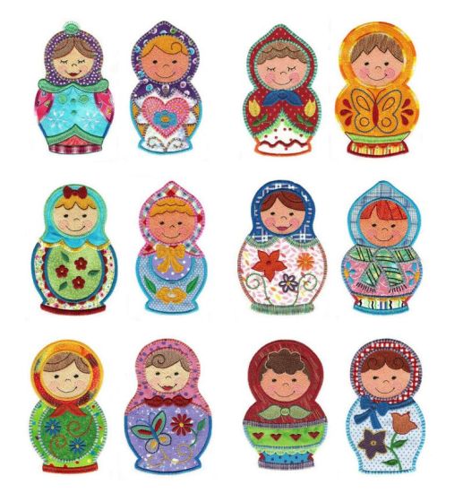 Cute Russian Dolls Applique Machine Embroidery Designs by JuJu 