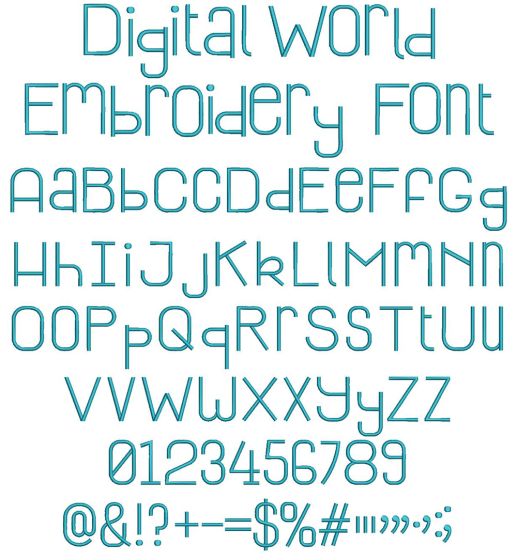 Digital World Embroidery Font | Machine Embroidery Designs by JuJu