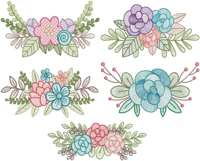 Floral Sprays Sketch 3 | Machine Embroidery Designs by JuJu
