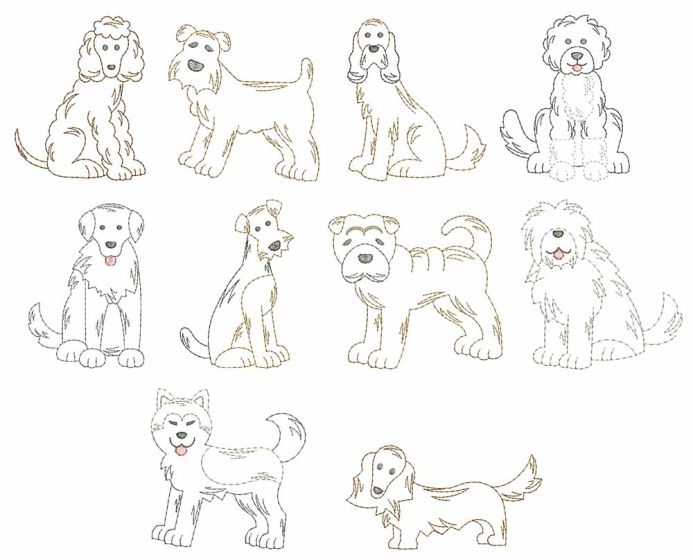 Top Dogs Vintage Stitch Set 7 Machine Embroidery Designs by JuJu