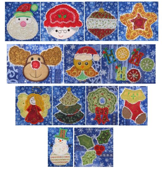 A Raggedy Christmas Applique Machine Embroidery Designs by JuJu 