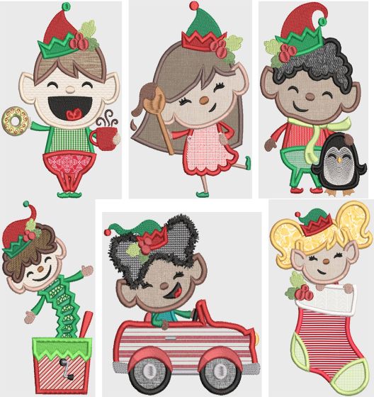 Cute Christmas Elves Digital Embroidery Designs by JuJu
