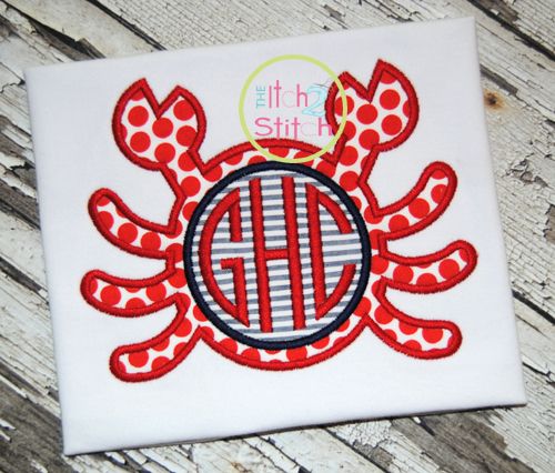 Crab Monogram Applique | Machine Embroidery Designs by JuJu