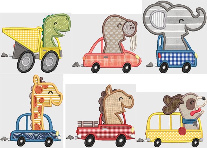 Road Tripping Animals Machine Embroidery Designs by JuJu